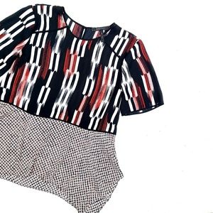 BCBG Red White Black Layered Pattern Flowy Top